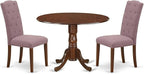 East West Furniture DLCE3-MAH-10 3 Piece Dinette Set for Small Spaces Contains a Round Dining Table with Dropleaf and 2 Dahlia Linen Fabric Parsons Dining Chairs, 42x42 Inch, Mahogany