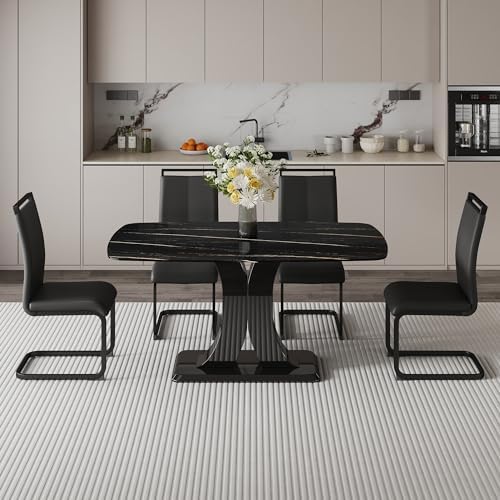 Modern Dining Table Set for 6, Faux Marble Kitchen Table Chairs Set, 63"...