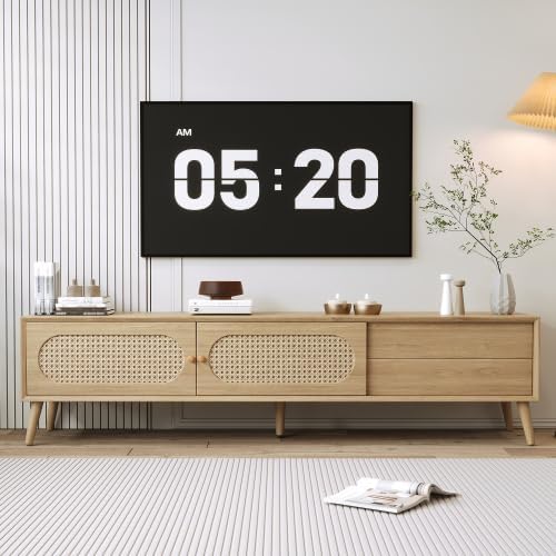 Bellemave TV Stand for up to 80", Farmhouse Entertainment Center with 2 Cabinets & Drawer, TV Media Console with Sliding Doors & Solid Wood Legs for Living Room, Bedroom (Natural)