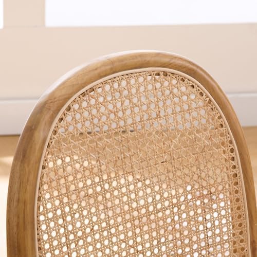 LukeAlon Linen Dining Chairs Set of 4, Natural Woven Cane Back with Solid Woo...