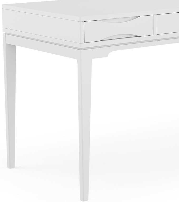 SIMPLIHOME Harper Desk - 60-Inch Wide Solid Hardwood Writing Desk in White, Mid-Century Modern Home Office Computer Table for Workspace or Study with 2 Drawers and Flip-Down Keyboard Tray