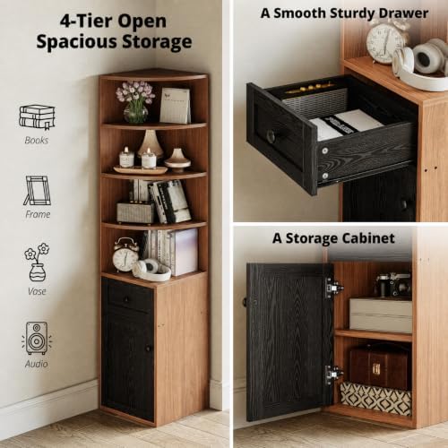 IRONCK Corner Bookshelf and Bookcase, 71" H Wooden Book Shelves 4 Tier w...