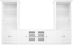 128.2" W Wall Unit Entertainment Center with Bookshelves for TVs up to 80", Multifunctional TV Stand Media Console with Tempered Glass Cabinets and Adjustable Shelves for Living Room (White-1.28)