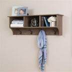 Prepac Drifted Gray 48" Contemporary Wall Mounted Coat Rack, Coat Hooks Wall Mount with 3 Shelves, Ideal for Hallway or Entryway Storage Solution, 11.5"D x 48"W x 14.25"H