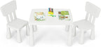 Costzon Kids Table and Chairs, 3 Piece Plastic Easy Clean Children Activity Desk for Reading, Drawing, Snack Time, Arts Crafts, Preschool, Kindergarten & Playroom, Toddler Table and Chair Set (White)