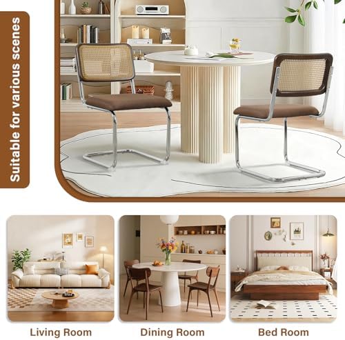 Rattan Dining Chairs Set of 2,Linen Cesca Chair Kitchen Chair,Coffee2 | VICBA...