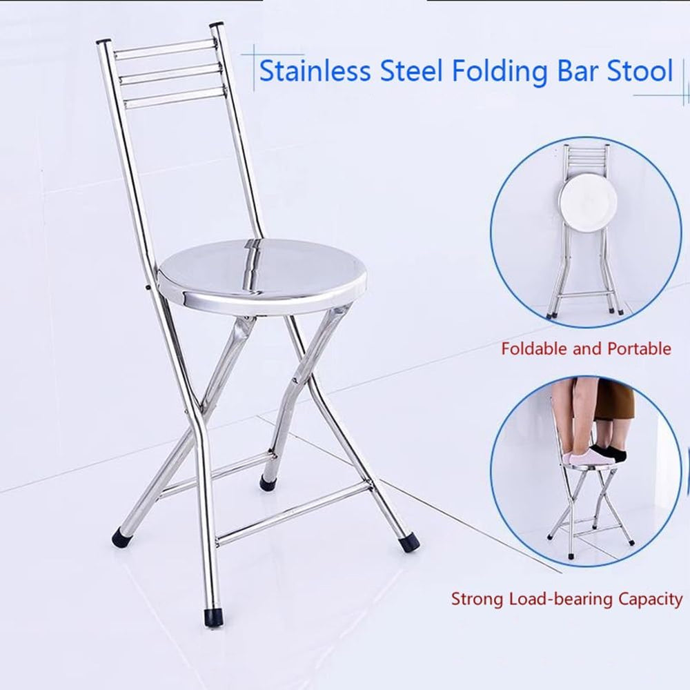 Folding Stool, Stainless Steel Bar Chair, Portable Collapsible Round Breakfas...