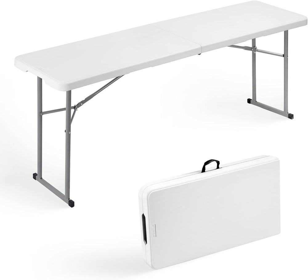 Byliable Folding Table 6FT Narrow Portable Plastic Heavy Duty Table, White