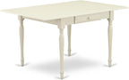 East West Furniture MZAV3-LWH-W 3 Piece Dinette Set for Small Spaces Contains a Rectangle Dining Table with Dropleaf and 2 Dining Chairs, 36x54 Inch, Linen White