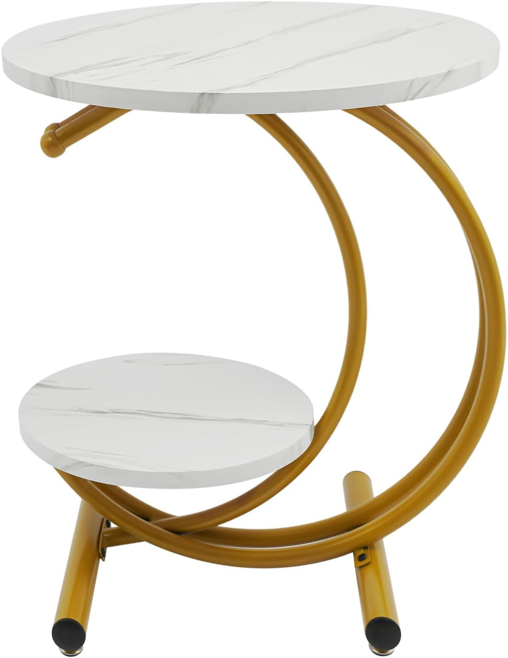 Round End Table, 2-Tier Side Table with Storage Shelves, Small Bedside Table ...