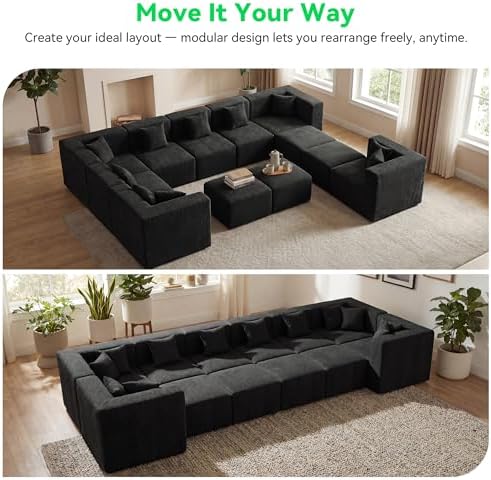 MONVANE Oversized Sectional Couch 12-Seat, Chenille, Black | Sectional Couch ...