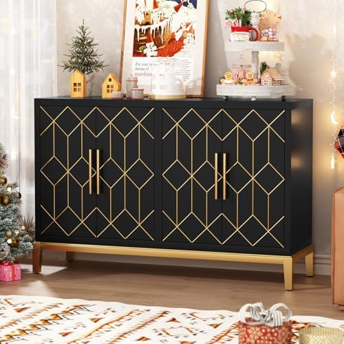 HLR Accent Cabinet with 4 Doors&Shelves, Sideboard Buffet Cabinet with Go...
