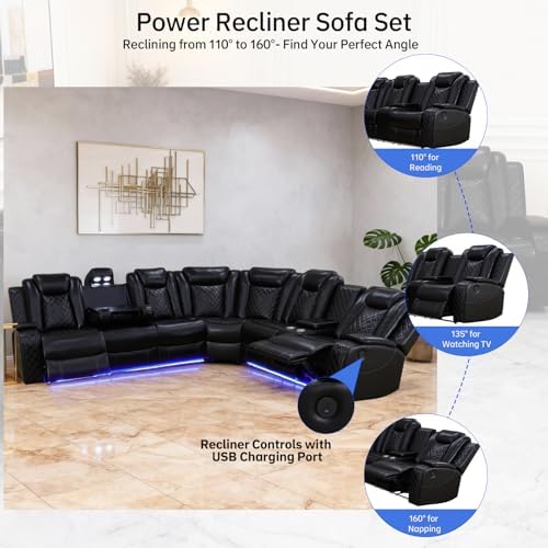 Power Recliner Sofa Set, Living Room Furniture Sets, Leather Sectional Sofa S...