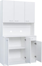 70.87" Tall 6-Door Kitchen Pantry Cabinet with Drawer & Open Shelf, Freestanding Storage Cupboard with Fixed Shelves for Kitchen, Dining Room, Laundry Room(White)