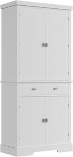 71-Inch Tall Kitchen Storage Cabinet, 2 Large + 1 Drawer + 6 Door Shelves, Pantry Organizer for Food, Utensils & Kitchenware, Storage for Kitchen & Bathroom, White