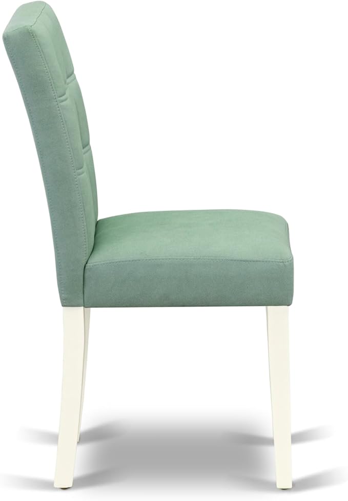 East West Furniture LGAS7-LWH-43 7 Piece Dining Set Contain A Mid Century Table and 6 Willow Green Polyester Fabric Mid Century Modern Dining Chairs, Linen White