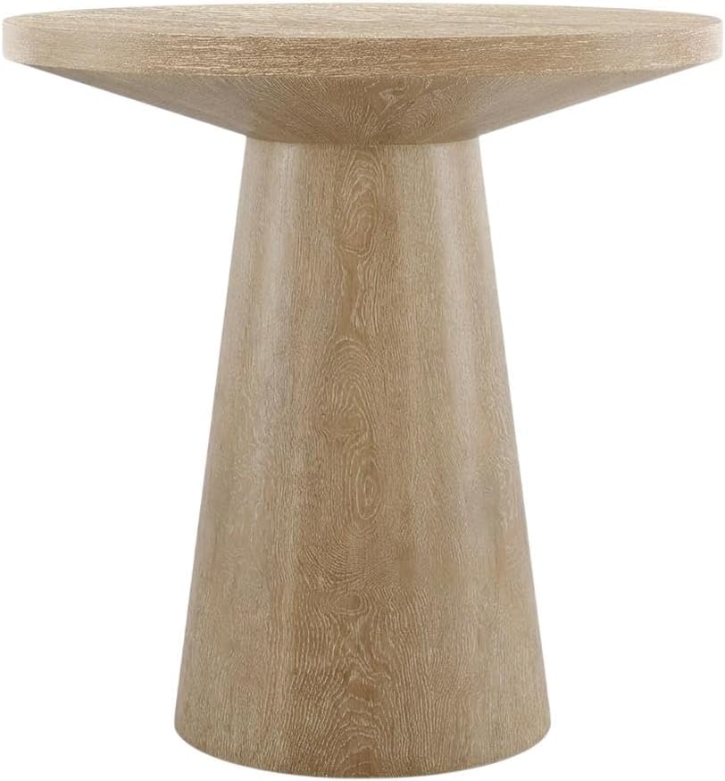 Starlight Canyon Home White Modern Round Solid Wood Pedestal End Table with E...