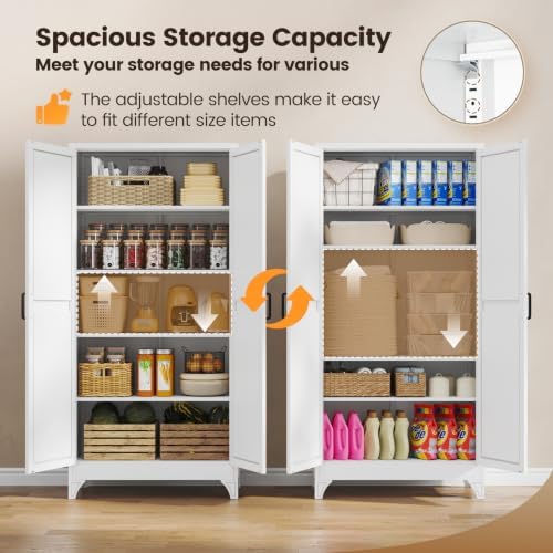 Yizosh Metal Storage Cabinet with Doors and 4 Adjustable Shelves - 75" W...