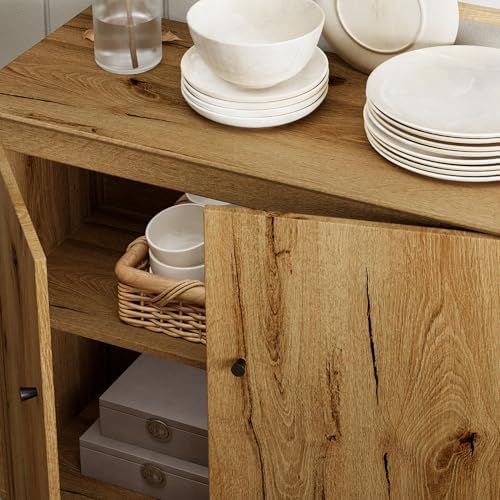 WAMPAT Modern Sideboards Credenza Storage Cabinets, 3 Pieces, Oak Brown