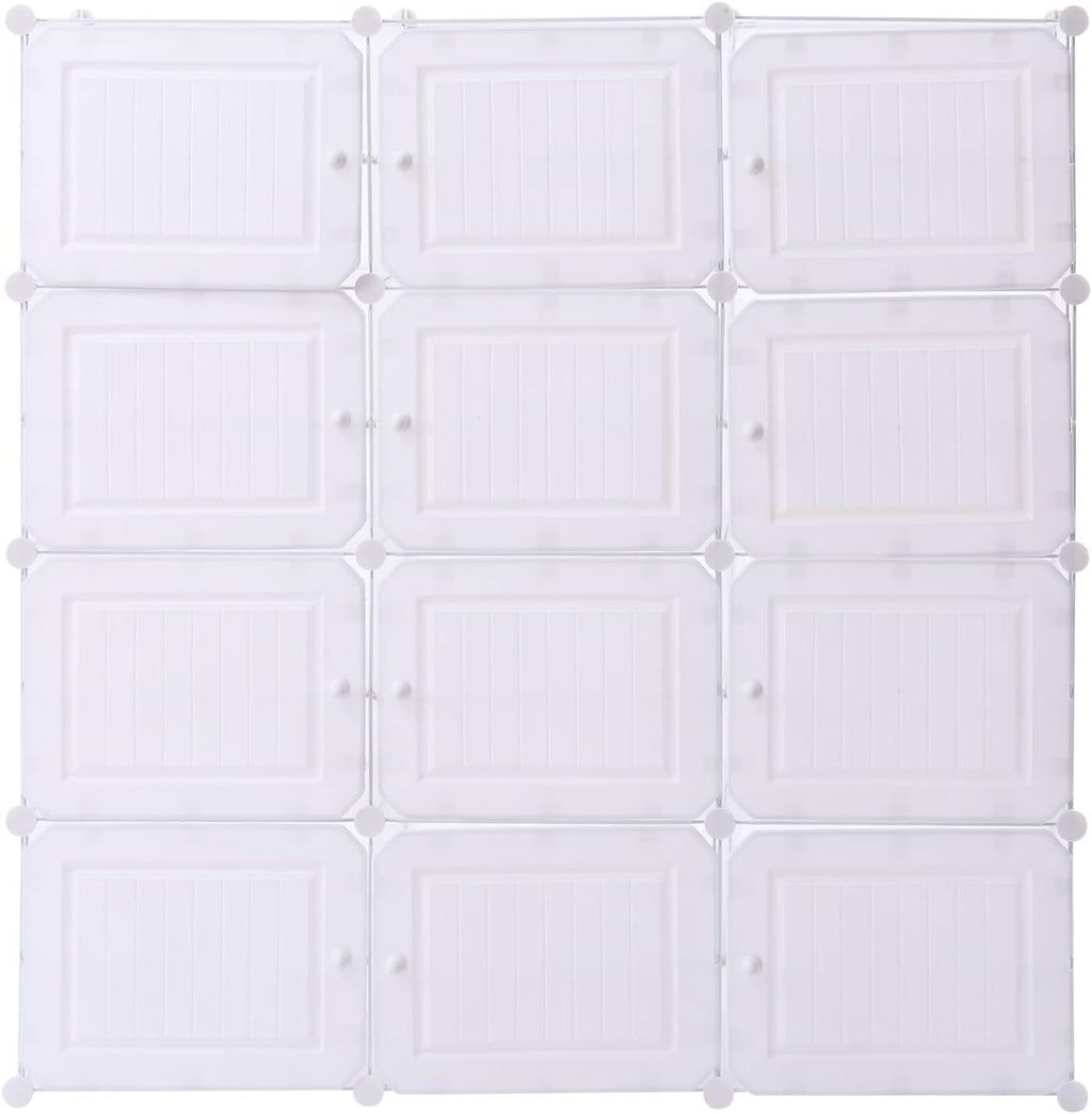 Portable Shoe Rack, 48 Pair DIY Shoe Storage Shelf Organizer, Plastic Shoe Organizers for Entryway, Adjustable Panels, Shoe Cabinet with Doors, White