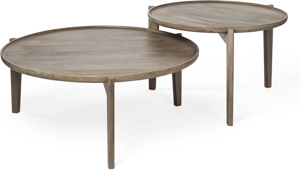 Mercana Cleaver Round Wood Nesting Coffee Tables in Brown(Set of 2)