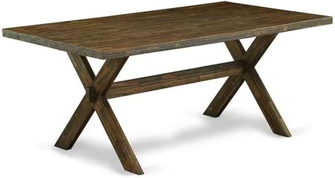 East West Furniture X777MZ748-6 6 Piece Modern Dining Table Set Contains a Rectangle Wooden Table with X-Legs and 4 Coffee Linen Fabric Parson Chairs with a Bench, 40x72 Inch, Multi-Color
