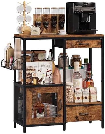 Coffee Bar Table Station, Small Coffee Cabinet with 2 Drawers & 1 Door, K...
