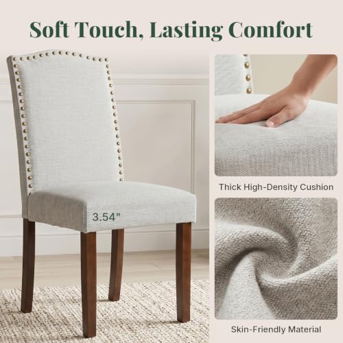 Upholstered Dining Chair Set of 4, Farmhouse Fabric Kitchen Chair | Modern, P...