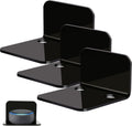 OAPRIRE Acrylic Floating Wall Shelves Set of 3, Drill Free with10 Piece Strong Tapes - Universal Small Adhesive Shelf for Security Cameras, Baby Monitors with Cable Clips (Black)