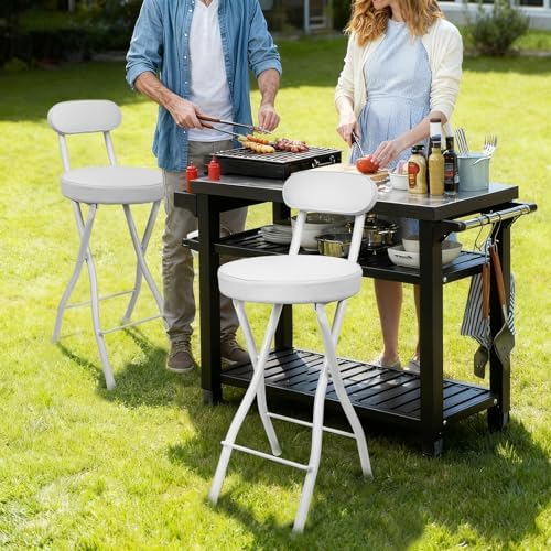 UWEAR Folding Bar Stool with Back,Tall Foldable Stool Seat Padded Portable St...