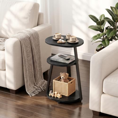 Kalrin Side Table, Small End Table with Metal Frame, 3-Tier Bedside Tables, R...