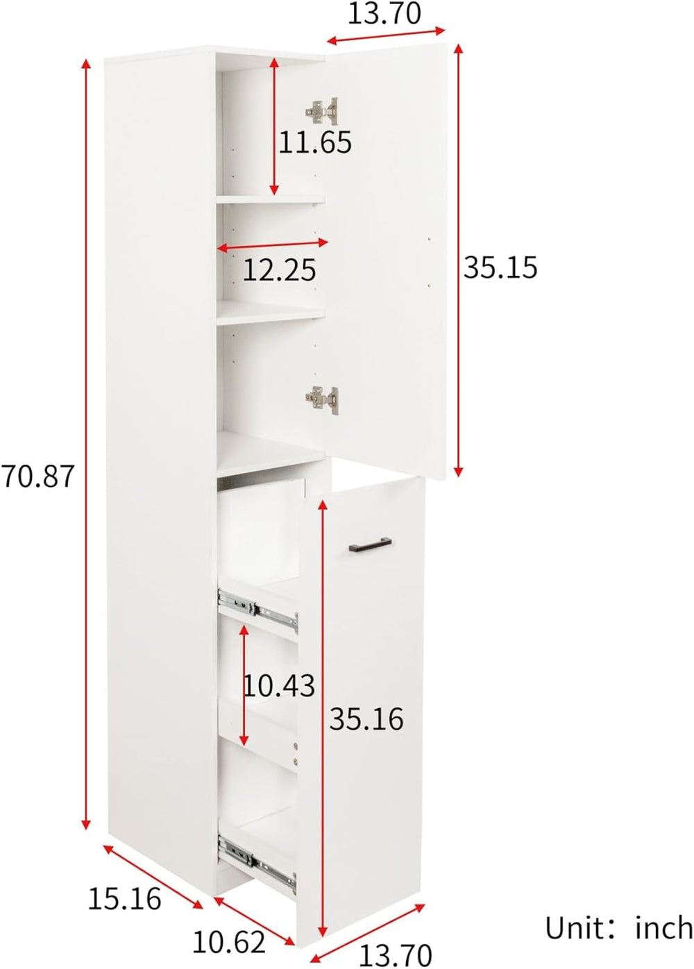 KEIKI Pull-Out Kitchen Pantry Storage Cabinet with Multi-Tier Shelf, Spice Ra...
