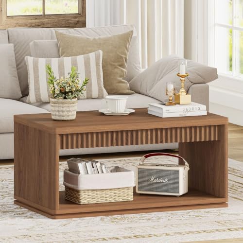 FATORRI Coffee Table and TV Stand Bundle for Living Room, Walnut TV Console E...