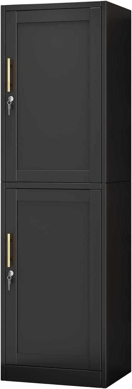 Metal Locker Cabinet with Doors and Shleves, 67" H Tall Narrow Storage C...