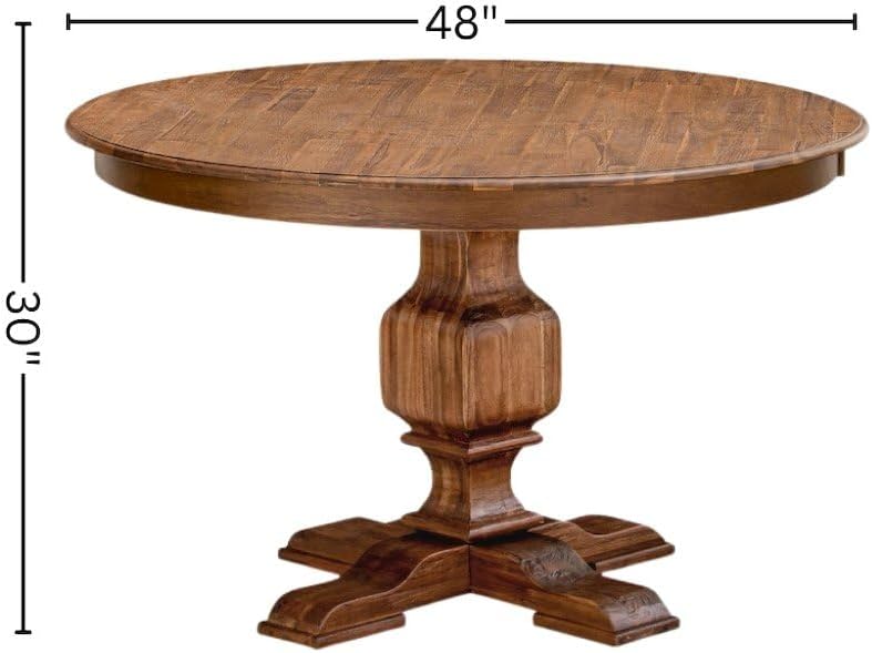 Furnifact Round Dining Table, Sandblasting Antique Walnut Wood Pedestal Table...