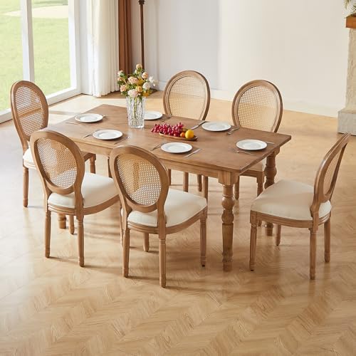 Virabit French Dining Chairs Set of 4, Hand-Woven Rattan Farmhouse Upholstere...