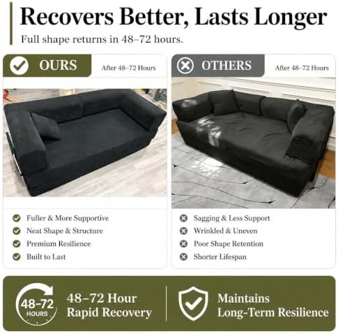 GEARIVY Folding Sofa Bed Convertable Corduroy Couch King Size Floor Sleeper 4-in-1 DIY Combination Modular Sofa Fold Out Futon Lounge Comfy Foldable Lazy cama for Living Room