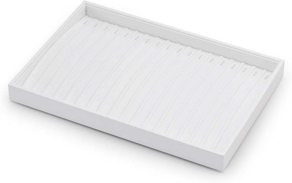 White PU Leather Jewelry Display Tray for Long Chain Pendant Necklace Organizer Display Showcase Jewelry Storage Tray