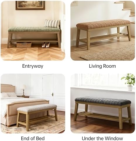 VKNOW Entryway Bench, Storage Shoe Bench with Rubberwood Legs, Green | Shoe R...