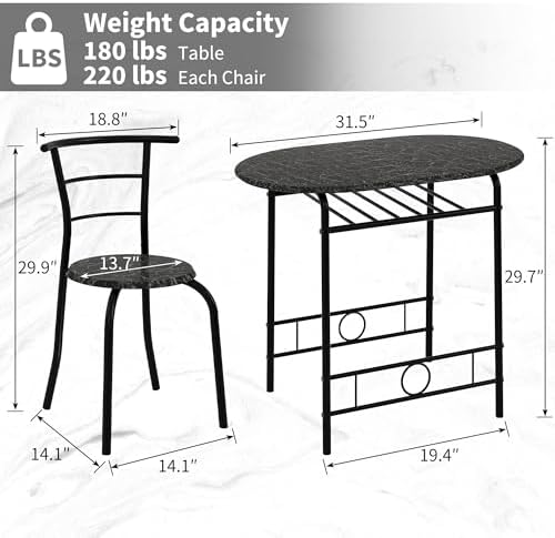 VECELO 3-Piece Dining Table Set for Kitchen Breakfast Nook, Wood Grain Oval T...