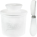 Ceramic Butter Crock with Lid & Spreader Knife, Butter Keeper - Ideal Butter Storage & Countertop Butter Dish, White