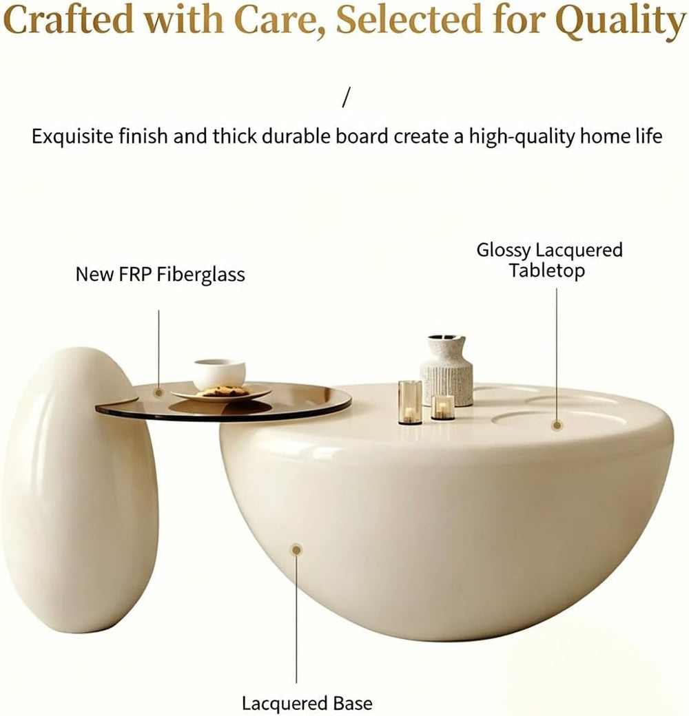 Round Nesting Coffee Table Set, FRP Gloss Lacquer Living Room Center Table | ...