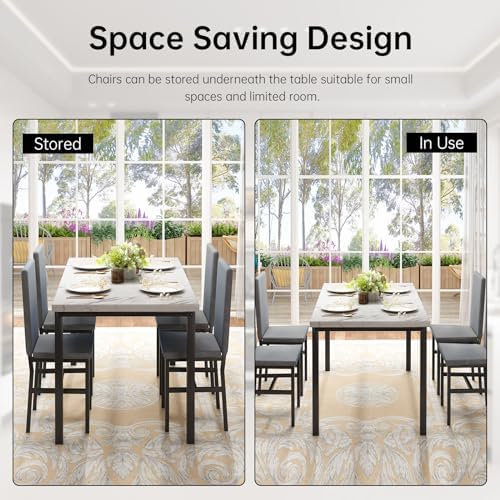 Hooseng 5-Piece Dining Table Set for 4 with Faux Marble Top & Velvet Chai...