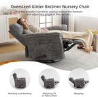 Oversized Glider Rocker Recliner, 24" Extra Wide 360° Swivel Nursery Recliner with Adjustable Headrest, Chenille Rocking Nursery Chair with Overstuffed Armrest, Lumbar Support, Dark Grey