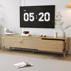 Bellemave TV Stand for up to 80", Farmhouse Entertainment Center with 2 Cabinets & Drawer, TV Media Console with Sliding Doors & Solid Wood Legs for Living Room, Bedroom (Natural)