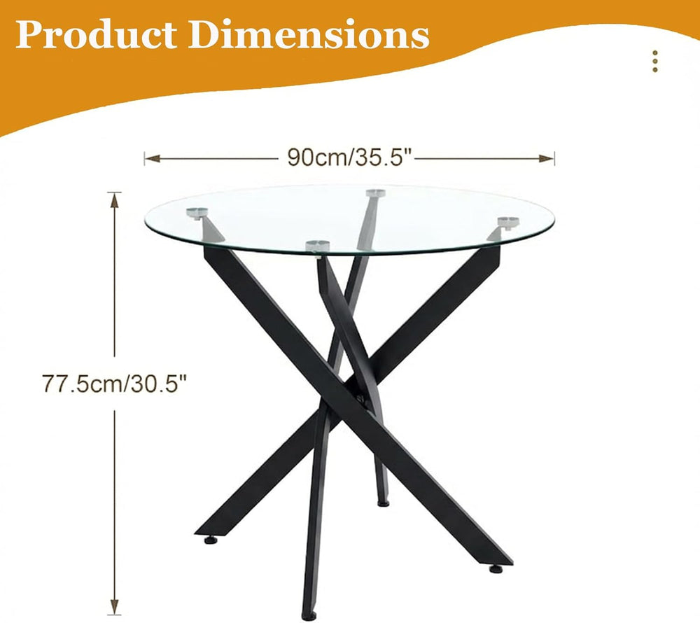 36" Round Glass Dining Table, Modern Kitchen Table with Clear Tempered G...