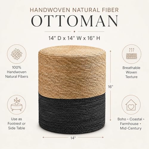 Wimarsbon Natural Seagrass Foot Stool, Hand Weaving Round Ottoman, for Living...