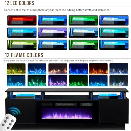 oneinmil Fireplace TV Stand with 36” Electric Fireplace, 2 Tier TV Console St...