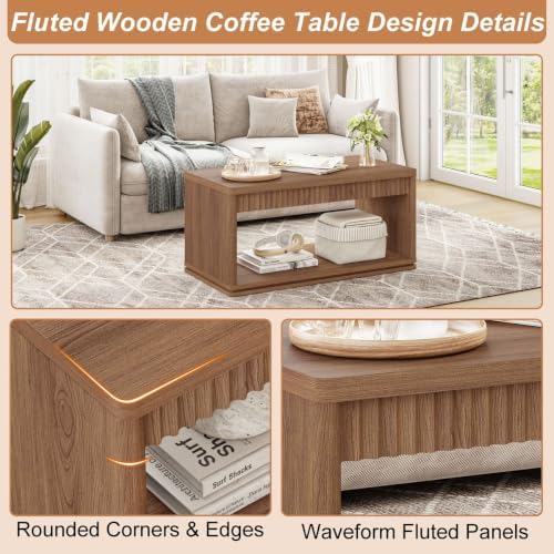 FATORRI Coffee Table and TV Stand Bundle for Living Room, Walnut TV Console E...