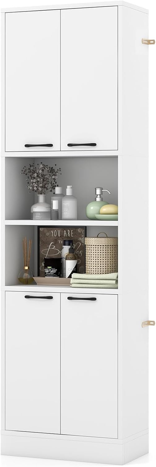 TANGZON 190CM Tall Kitchen Cupboard, 4-Door Storage Cabinet with Enclosed Cab...